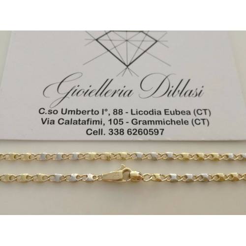 COLLANA Collier CATENA Girocollo ORO 18 KT 750% GIALLO BIANCO Bicolor Uomo Donna - 2