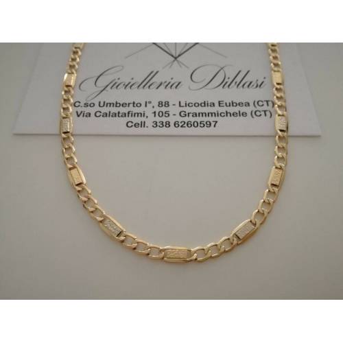 COLLANA Collier CATENA Girocollo ORO 18 KT 750% GIALLO BIANCO Maglia Uomo Donna - 1