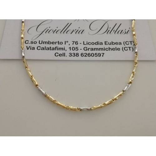 COLLANA In ORO Bicolore GIALLO e BIANCO Unisex Oro 18 KT 750% Made In Italy - 1