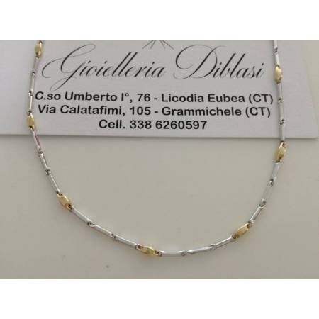 COLLANA In ORO Bicolore GIALLO e BIANCO Unisex Oro 18 KT 750% Made In Italy - 1