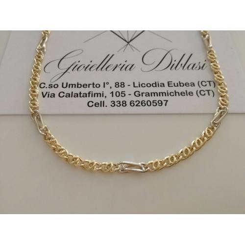 COLLANA In ORO Bicolore GIALLO BIANCO Unisex 18 KT 750% Collier Girocollo Catena - 1