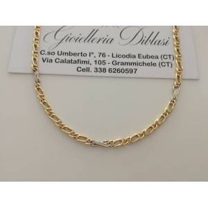 COLLANA ORO 18 Kt 750% COLLIER CATENA Uomo Donna Unisex Giallo E Bianco Bicolore - 1
