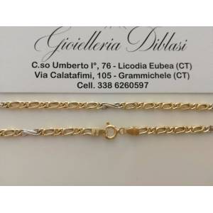 COLLANA ORO 18 Kt 750% COLLIER CATENA Uomo Donna Unisex Giallo E Bianco Bicolore - 1 2