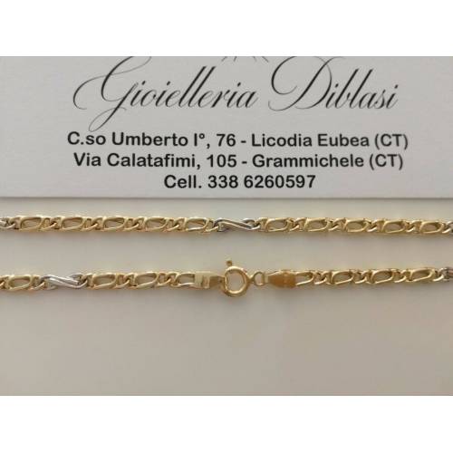COLLANA ORO 18 Kt 750% COLLIER CATENA Uomo Donna Unisex Giallo E Bianco Bicolore - 2