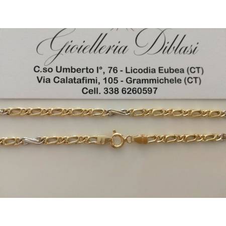 COLLANA ORO 18 Kt 750% COLLIER CATENA Uomo Donna Unisex Giallo E Bianco Bicolore - 2