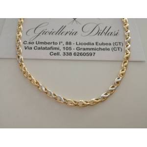 COLLANA Collier CATENA Girocollo ORO 18 KT 750% GIALLO BIANCO Maglia Uomo Donna - 1