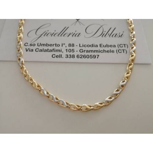 COLLANA Collier CATENA Girocollo ORO 18 KT 750% GIALLO BIANCO Maglia Uomo Donna - 1
