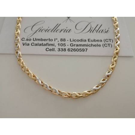 COLLANA Collier CATENA Girocollo ORO 18 KT 750% GIALLO BIANCO Maglia Uomo Donna - 1