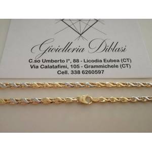 COLLANA Collier CATENA Girocollo ORO 18 KT 750% GIALLO BIANCO Maglia Uomo Donna - 1 2