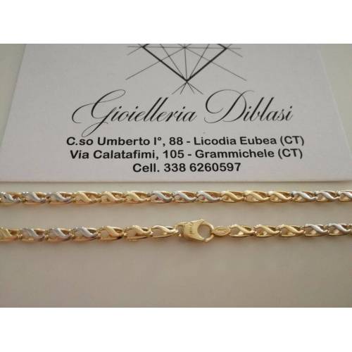 COLLANA Collier CATENA Girocollo ORO 18 KT 750% GIALLO BIANCO Maglia Uomo Donna - 2