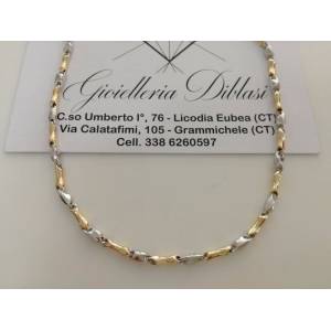 COLLANA In ORO Bicolore GIALLO e BIANCO Unisex Oro 18 KT 750% Made In Italy - 1