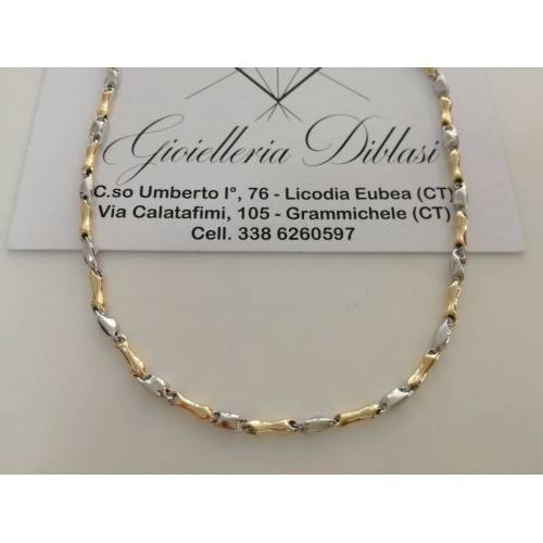 COLLANA In ORO Bicolore GIALLO e BIANCO Unisex Oro 18 KT 750% Made In Italy - 1