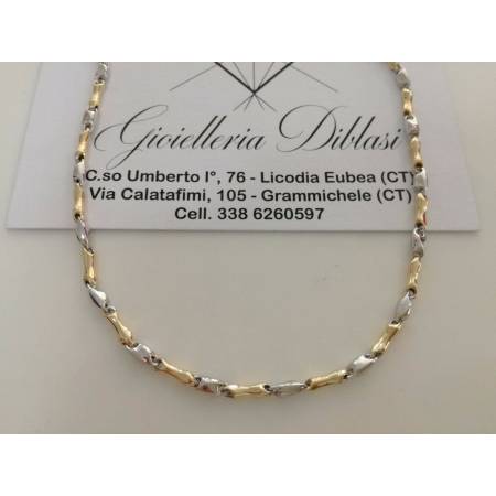 COLLANA In ORO Bicolore GIALLO e BIANCO Unisex Oro 18 KT 750% Made In Italy - 1