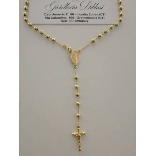 COLLANA ROSARIO Collier ORO GIALLO 18 Kt 750% CATENINA Uomo Donna Sfere Lucide - 1