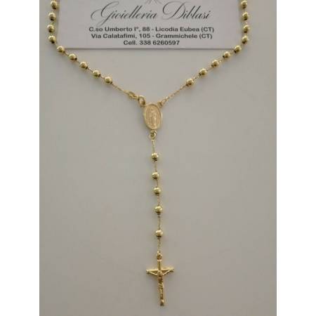 COLLANA ROSARIO Collier ORO GIALLO 18 Kt 750% CATENINA Uomo Donna Sfere Lucide - 1
