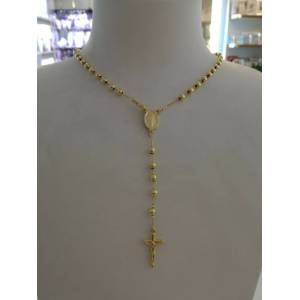 COLLANA ROSARIO Collier ORO GIALLO 18 Kt 750% CATENINA Uomo Donna Sfere Lucide - 1 2