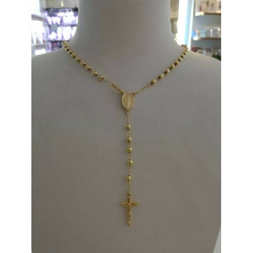 COLLANA ROSARIO Collier ORO GIALLO 18 Kt 750% CATENINA Uomo Donna Sfere Lucide - 2