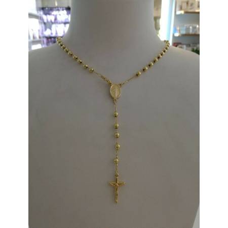 COLLANA ROSARIO Collier ORO GIALLO 18 Kt 750% CATENINA Uomo Donna Sfere Lucide - 2