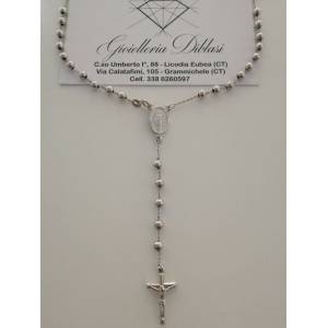 COLLANA ROSARIO Collier ORO BIANCO 18 Kt 750% CATENINA Uomo Donna Sfere Lucide - 1