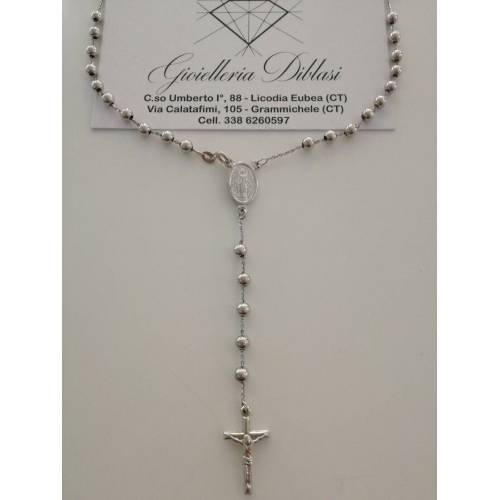 COLLANA ROSARIO Collier ORO BIANCO 18 Kt 750% CATENINA Uomo Donna Sfere Lucide - 1