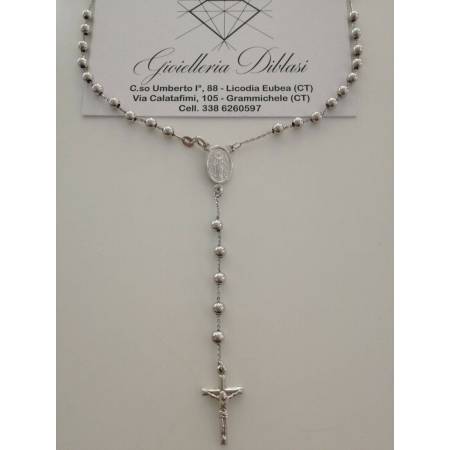 COLLANA ROSARIO Collier ORO BIANCO 18 Kt 750% CATENINA Uomo Donna Sfere Lucide - 1