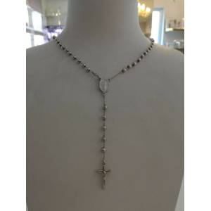 COLLANA ROSARIO Collier ORO BIANCO 18 Kt 750% CATENINA Uomo Donna Sfere Lucide - 1 2