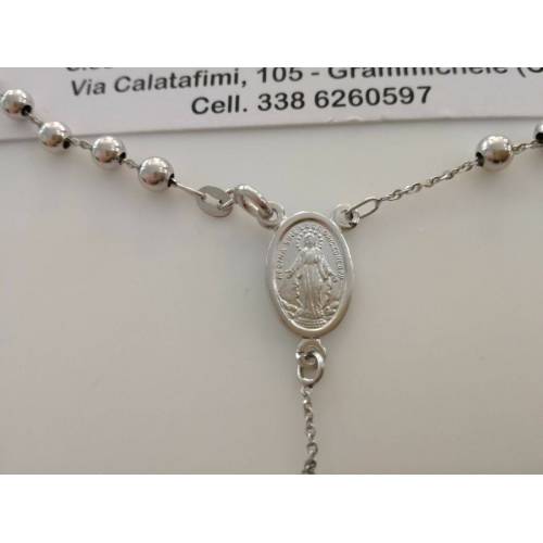 COLLANA ROSARIO Collier ORO BIANCO 18 Kt 750% CATENINA Uomo Donna Sfere Lucide - 3