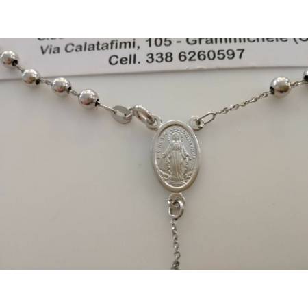 COLLANA ROSARIO Collier ORO BIANCO 18 Kt 750% CATENINA Uomo Donna Sfere Lucide - 3