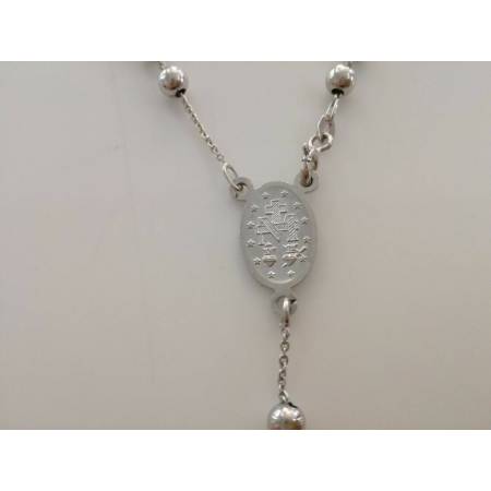 COLLANA ROSARIO Collier ORO BIANCO 18 Kt 750% CATENINA Uomo Donna Sfere Lucide - 4