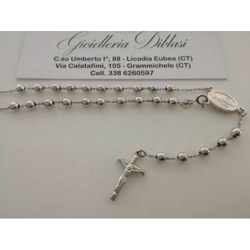 COLLANA ROSARIO Collier ORO BIANCO 18 Kt 750% CATENINA Uomo Donna Sfere Lucide - 6