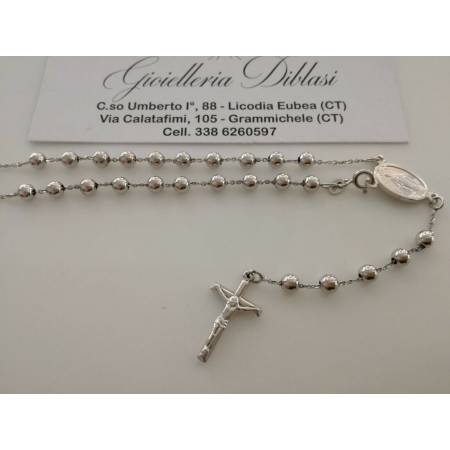 COLLANA ROSARIO Collier ORO BIANCO 18 Kt 750% CATENINA Uomo Donna Sfere Lucide - 6