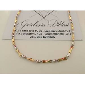 COLLANA In ORO Bicolore GIALLO E ORO BIANCO Unisex Oro 18 KT 750% Made In Italy - 1