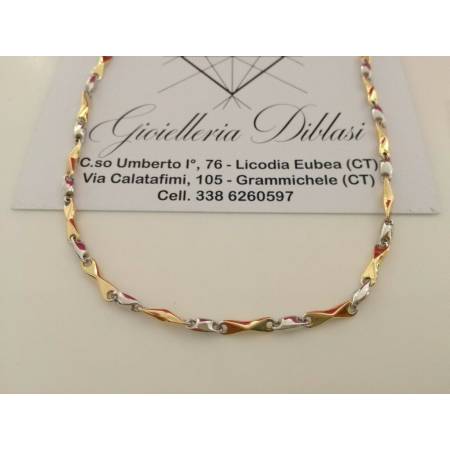 COLLANA In ORO Bicolore GIALLO E ORO BIANCO Unisex Oro 18 KT 750% Made In Italy - 1