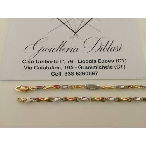 COLLANA In ORO Bicolore GIALLO E ORO BIANCO Unisex Oro 18 KT 750% Made In Italy - 2