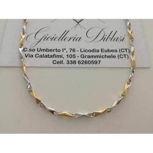 COLLANA ORO 18 KT 750% Bicolore GIALLO E BIANCO Uomo Donna Unisex COLLIER CATENA - 1