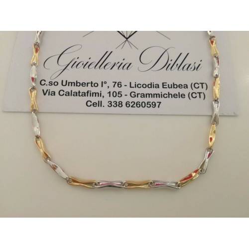COLLANA In ORO Bicolore GIALLO E ORO BIANCO Unisex Oro 18 KT 750% Made In Italy - 1