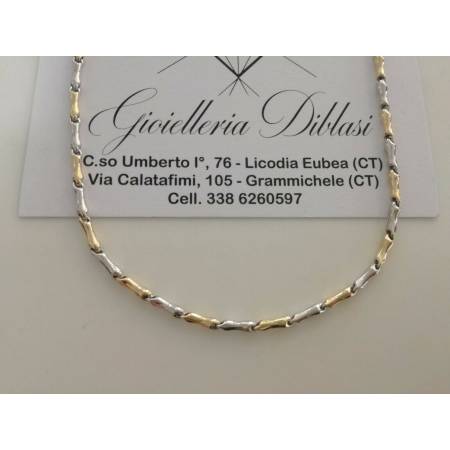 COLLANA ORO Bicolor GIALLO BIANCO 18 KT 750% Uomo Donna Collier CATENA Girocollo - 1