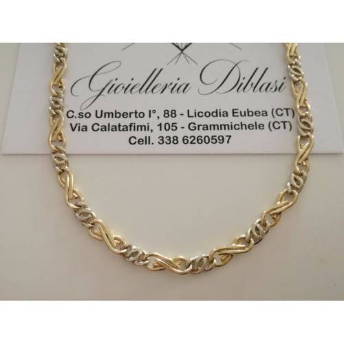 COLLANA Collier CATENA Girocollo ORO 18 KT 750% GIALLO BIANCO Maglia Uomo Donna - 1