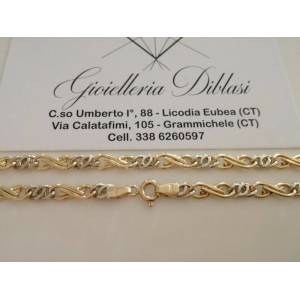 COLLANA Collier CATENA Girocollo ORO 18 KT 750% GIALLO BIANCO Maglia Uomo Donna - 1 2