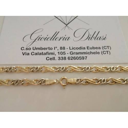 COLLANA Collier CATENA Girocollo ORO 18 KT 750% GIALLO BIANCO Maglia Uomo Donna - 2