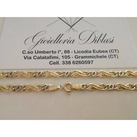 COLLANA Collier CATENA Girocollo ORO 18 KT 750% GIALLO BIANCO Maglia Uomo Donna - 2