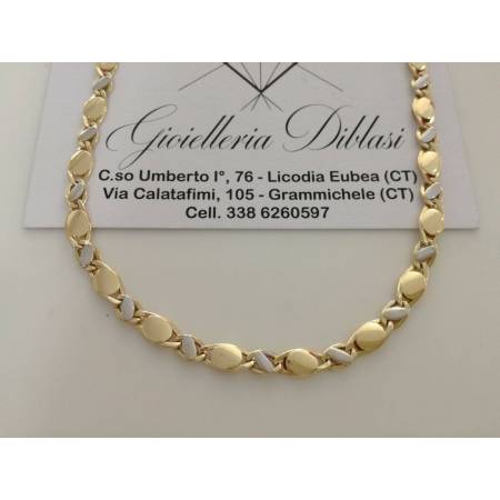 COLLANA In ORO Bicolore GIALLO e BIANCO Unisex Oro 18 KT 750% Made In Italy - 1