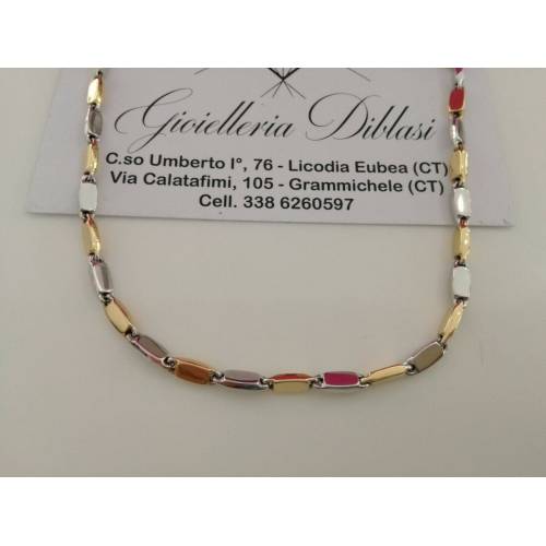 COLLANA In ORO Bicolore GIALLO E ORO BIANCO Unisex Oro 18 KT 750% Made In Italy - 1