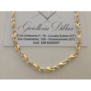 COLLANA In ORO Bicolore GIALLO E ORO BIANCO Unisex Oro 18 KT 750% Made In Italy - 1