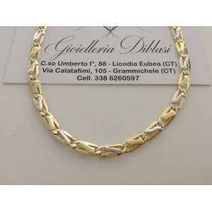 COLLANA Collier CATENA Girocollo ORO 18 KT 750% GIALLO BIANCO Bicolor Uomo Donna - 1