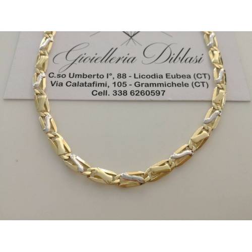 COLLANA Collier CATENA Girocollo ORO 18 KT 750% GIALLO BIANCO Bicolor Uomo Donna - 1