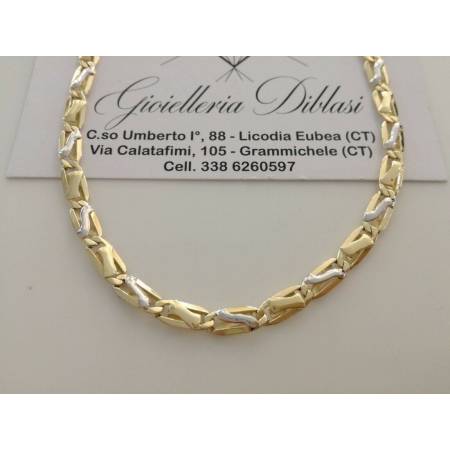 COLLANA Collier CATENA Girocollo ORO 18 KT 750% GIALLO BIANCO Bicolor Uomo Donna - 1