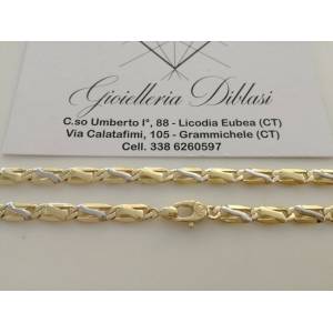 COLLANA Collier CATENA Girocollo ORO 18 KT 750% GIALLO BIANCO Bicolor Uomo Donna - 1 2