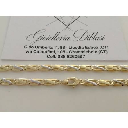 COLLANA Collier CATENA Girocollo ORO 18 KT 750% GIALLO BIANCO Bicolor Uomo Donna - 2