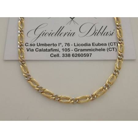 COLLANA In ORO Bicolore GIALLO e BIANCO Unisex Oro 18 KT 750% Made In Italy - 1